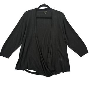 J Jill Sweater Womens XL Black Linen Drape Front Wrap Minimalist Travel Office